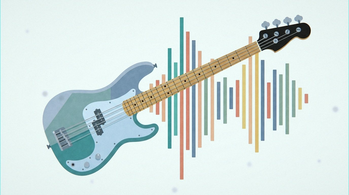 Flat vector illustration of bass amp EQ knobs labeled bass, low mid, high mid and treble